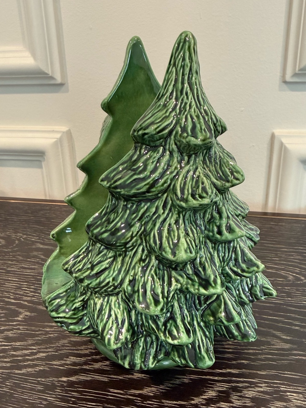 Ceramic Christmas Tree Napkin Card Holder Green